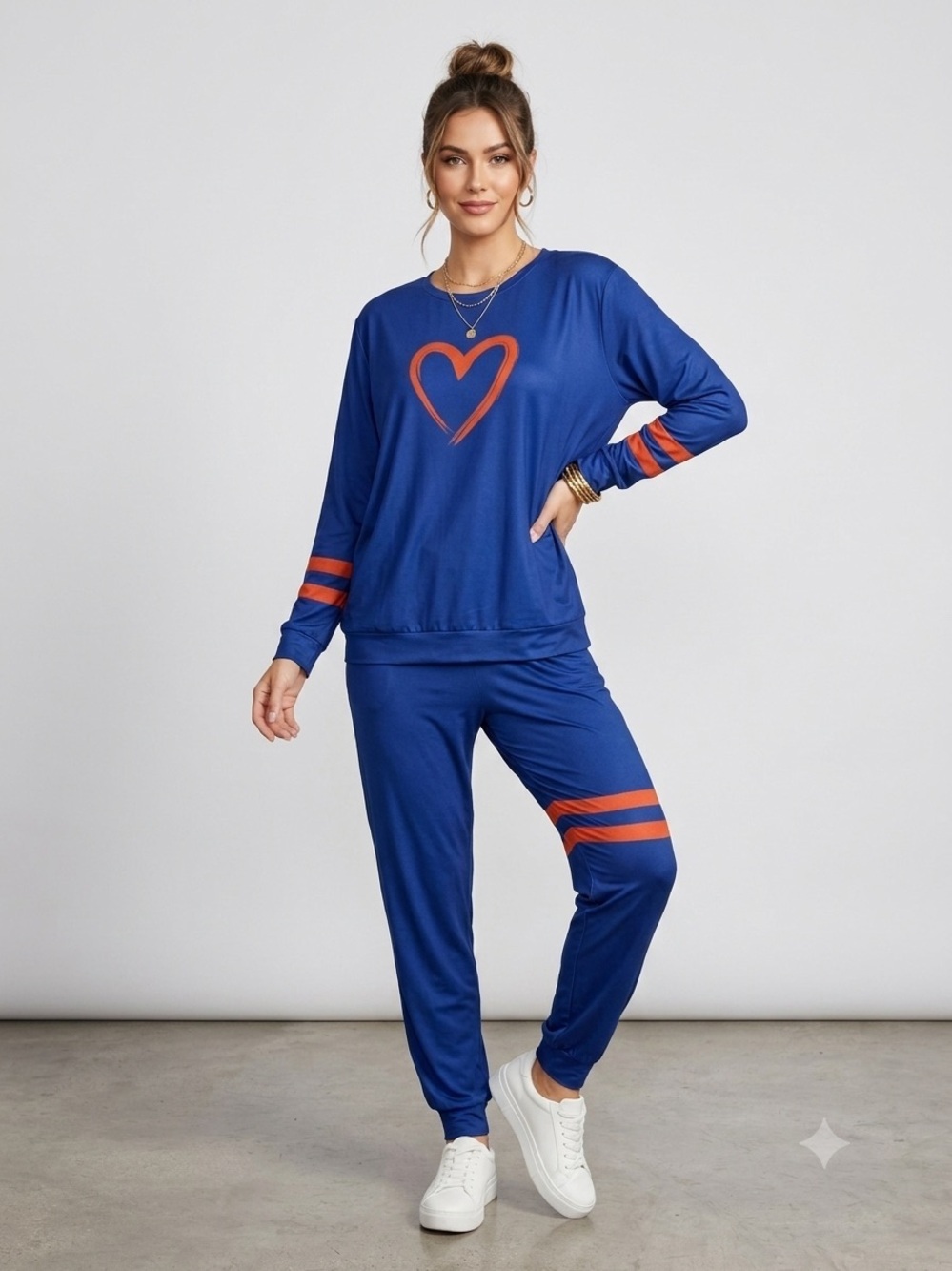 Pixie Lady Womens Two-Piece Loungewear Set Size XTRA-LARGE Navy Blue Orange